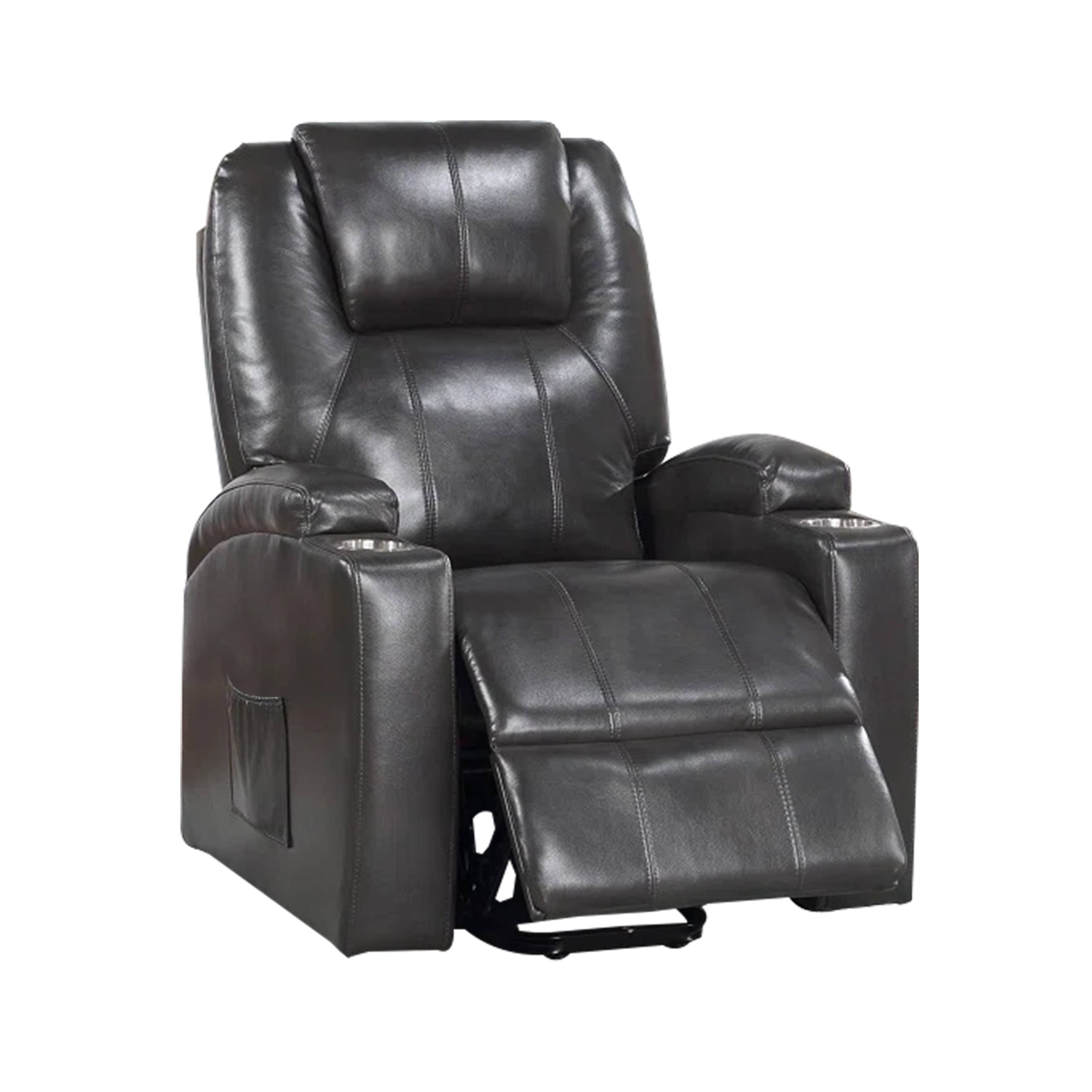Front. Manhattan Lane - Evans 37 Inch Recliner Chair, Power Lift, Cupholders - Gray.