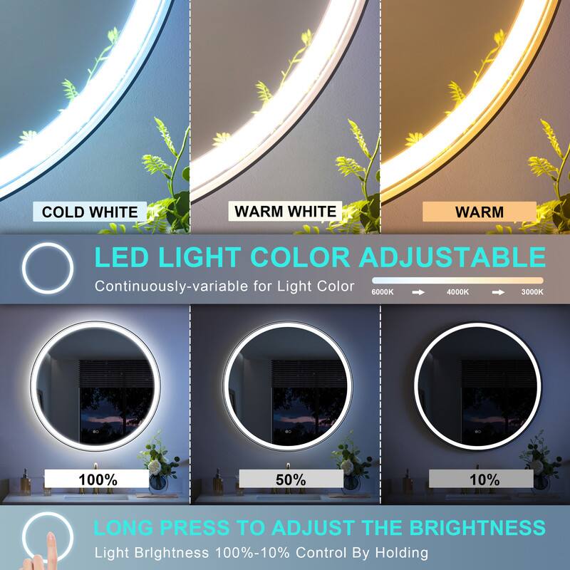 COLD WHITE WARM WHITE WARM LED LIGHT COLOR ADJUSTABLE  
Continuously-variable for Light Color  
6000K 4000K 3000K  
100% 50% 10%  
LONG PRESS TO ADJUST THE BRIGHTNESS  
Light Brightness 100%-10%  
Control By Holding