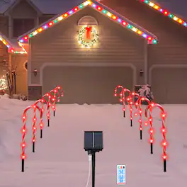 Oumilen - 10 Pack Christmas Solar Candy Cane Stake Lights with Remote – 8 Modes Red LED Path Markers for Yard