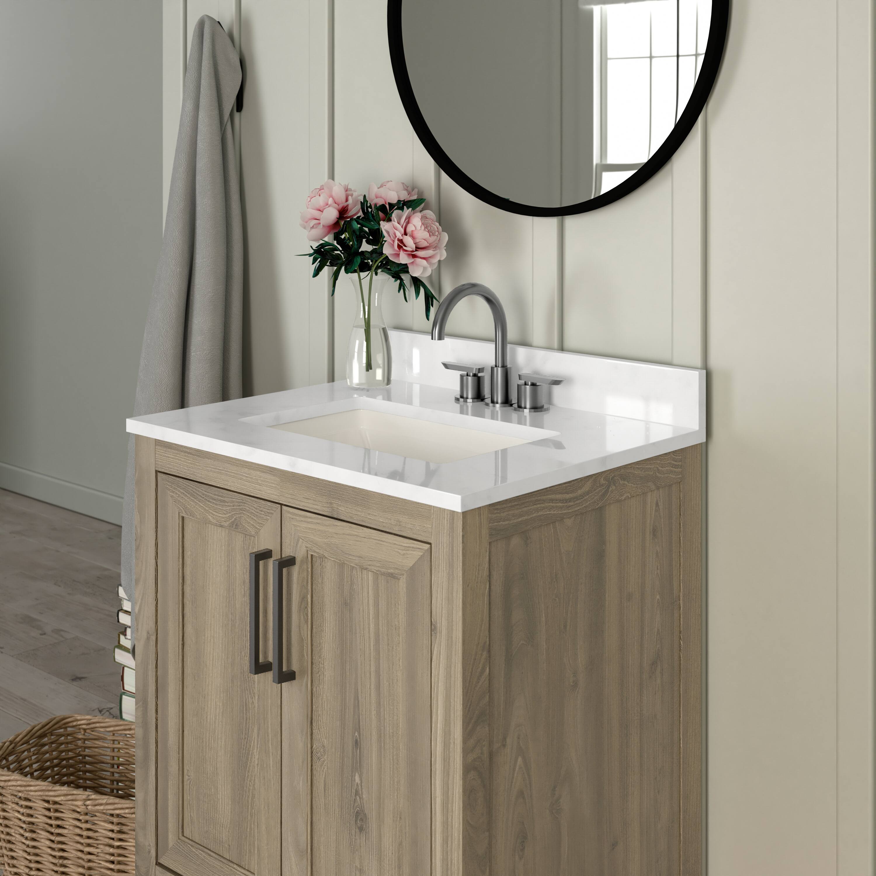 Alt View 4. Emma + Oliver - Vesta Bathroom Vanity, Single Sink Cabinet with 2 Soft Close Doors and Open Shelf, Carrara Marble Finish Countertop - Brown.
