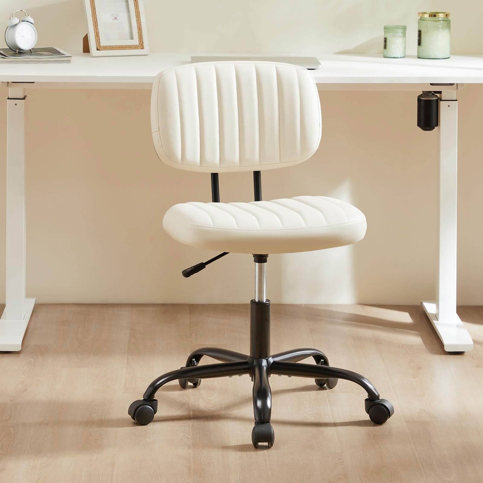 Angle. Spaco - Spaco Ergonomic PU Leather Low Back Office Chair, Small Space Adjustable Height 360 Swivel Rolling Task Chair No Arms - White.
