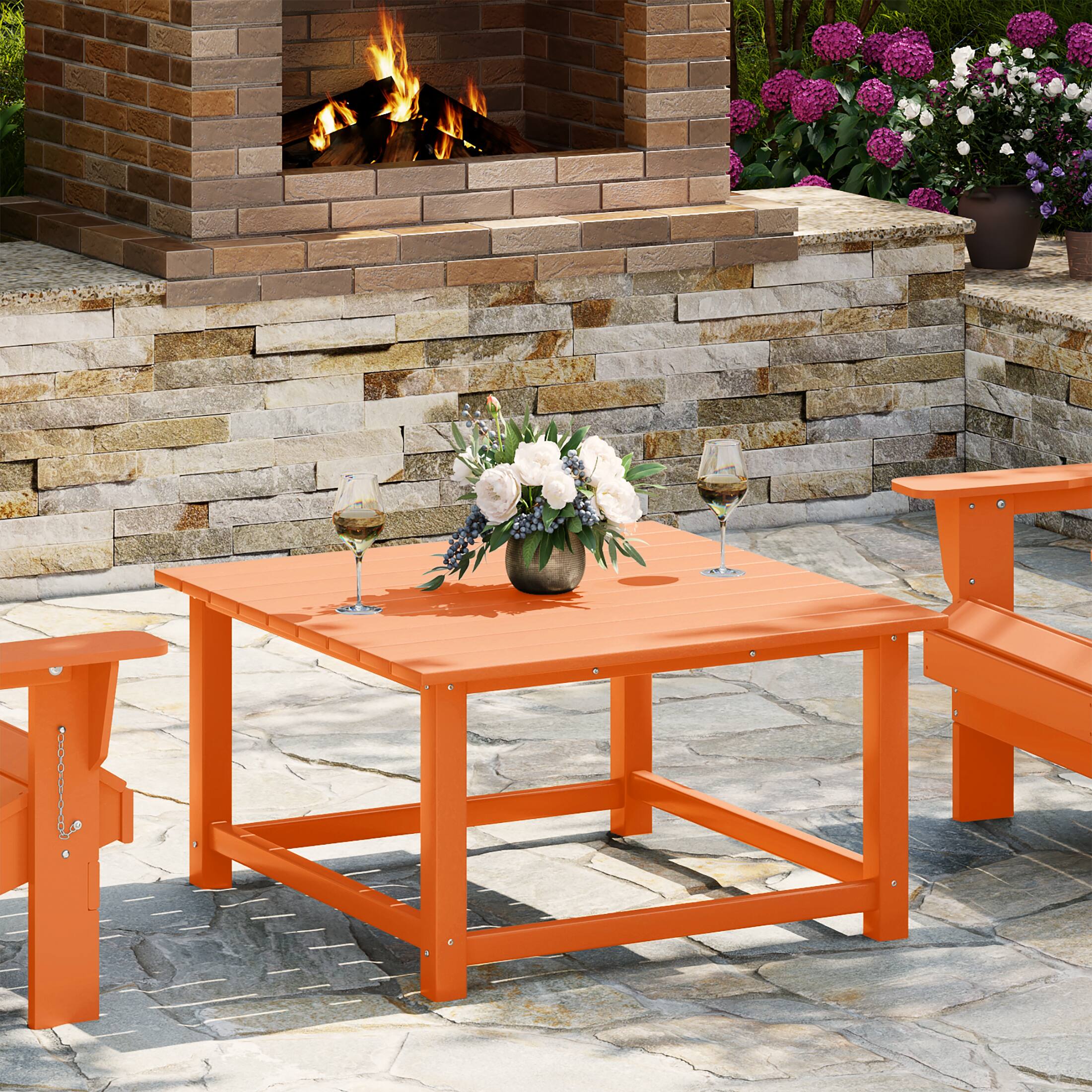 Angle. WestinTrends - WestinTrends Malibu Low Outdoor HDPE Square Patio Coffee Table - Orange.