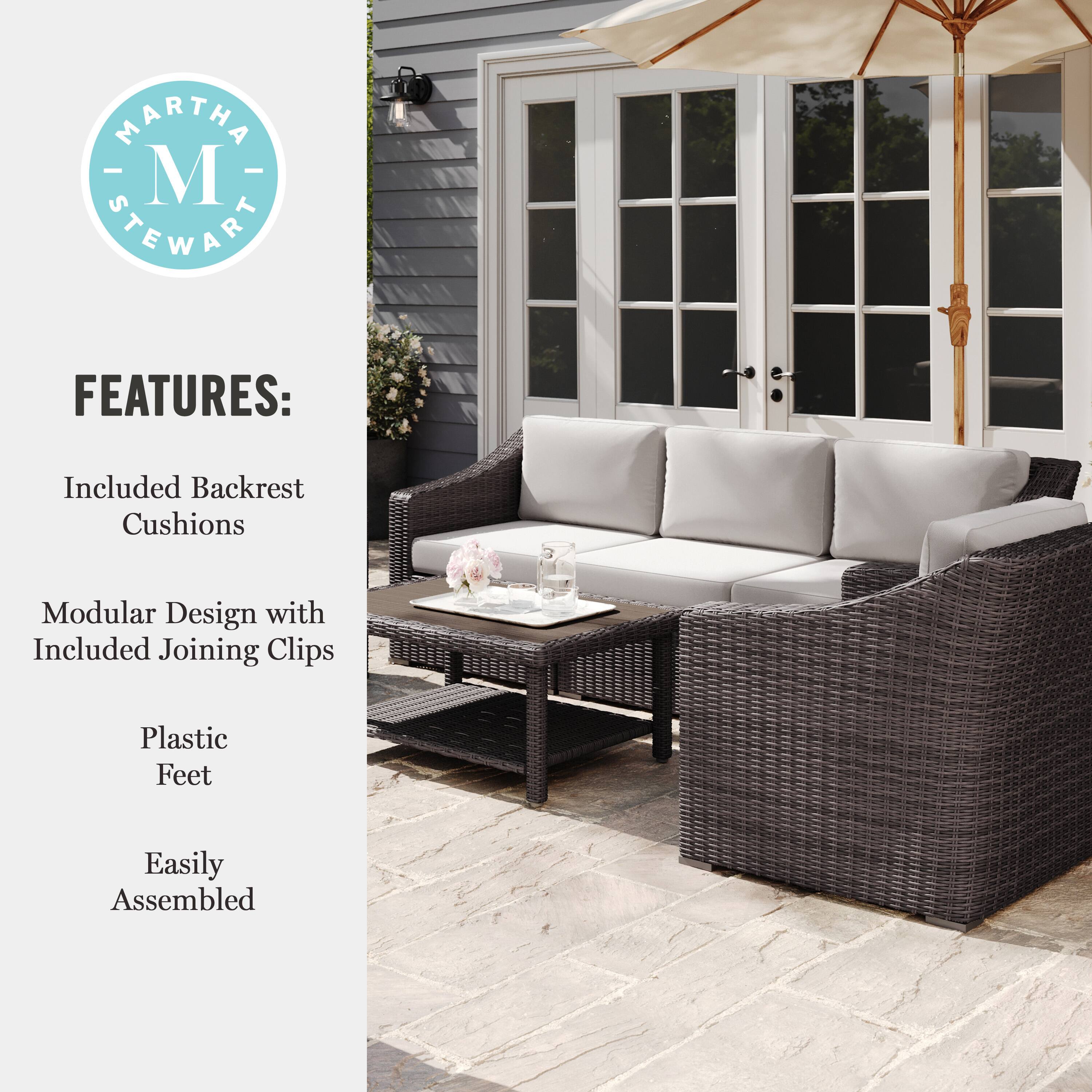 Features: Included Backrest Cushions, Modular Design with Included Joining Clips, Plastic Feet, Easily Assembled.