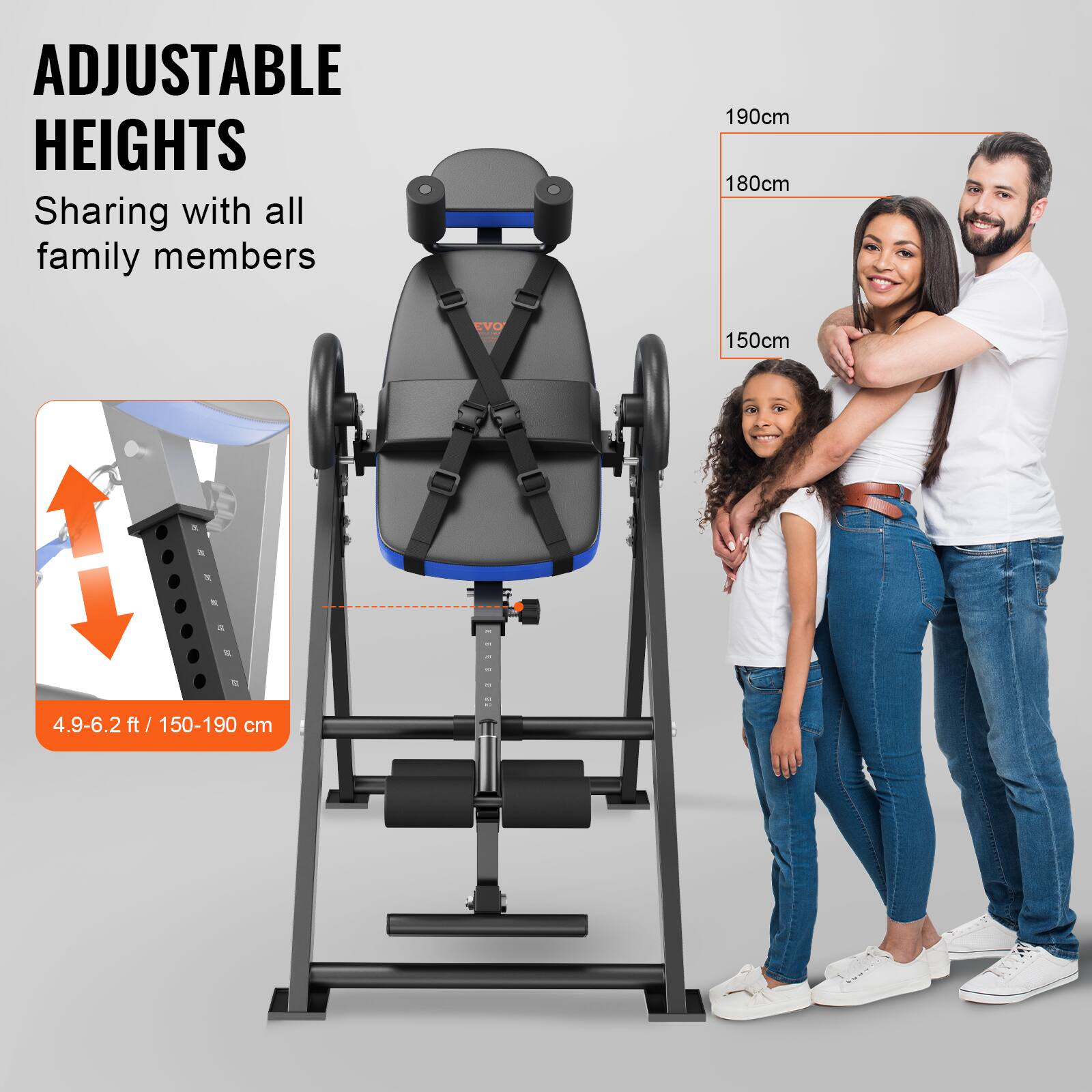 ADJUSTABLE HEIGHTS  
Sharing with all family members  

190cm  
180cm  
150cm  

4.9-6.2 ft / 150-190 cm
