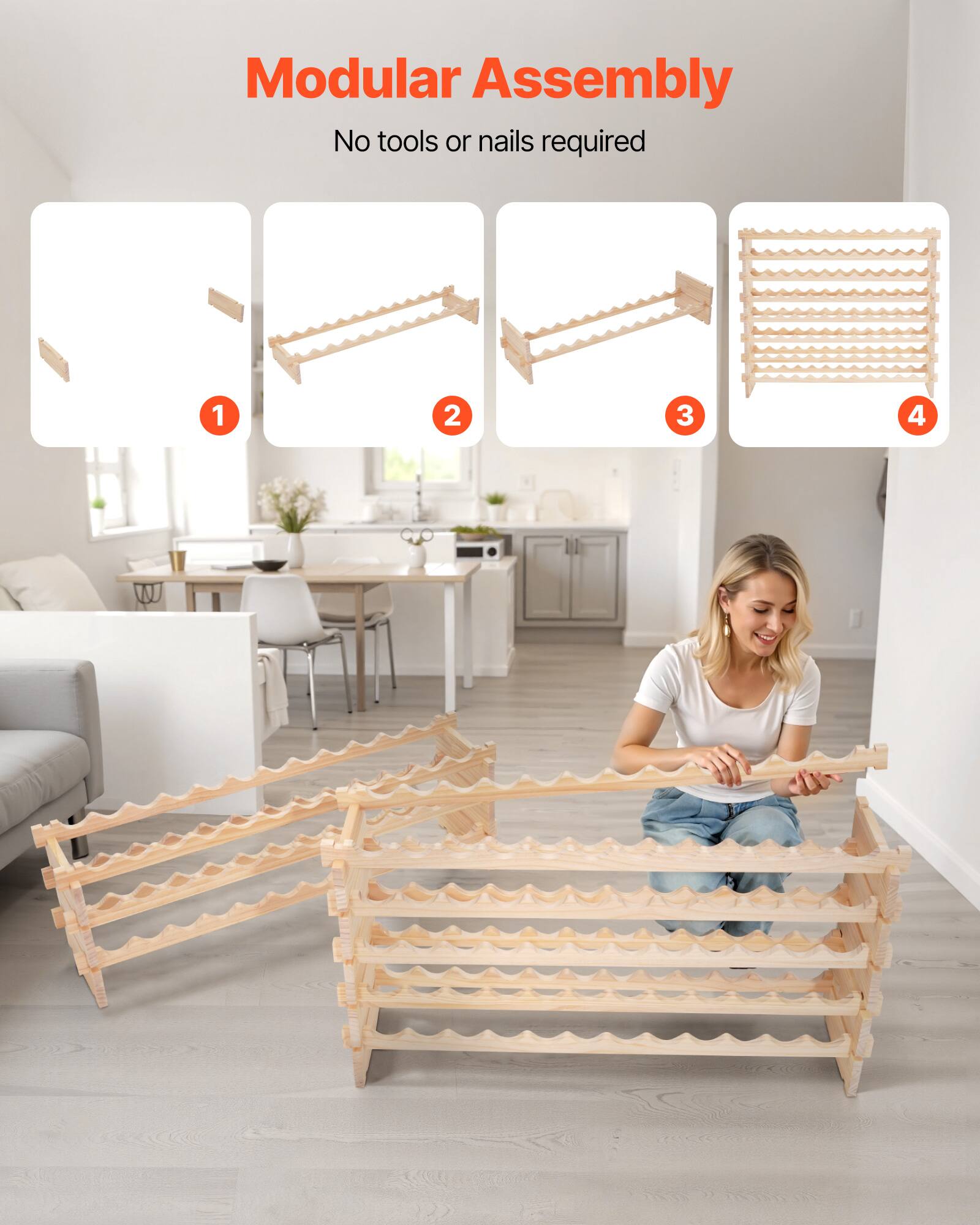 Modular Assembly  
No tools or nails required  

1  
2  
3  
4