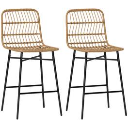 Homcom - Rattan Counter Height Bar Stools Set of 2, 26" Wicker Barstools with Back, Modern Bar Chairs for Kitchen Island - Brown