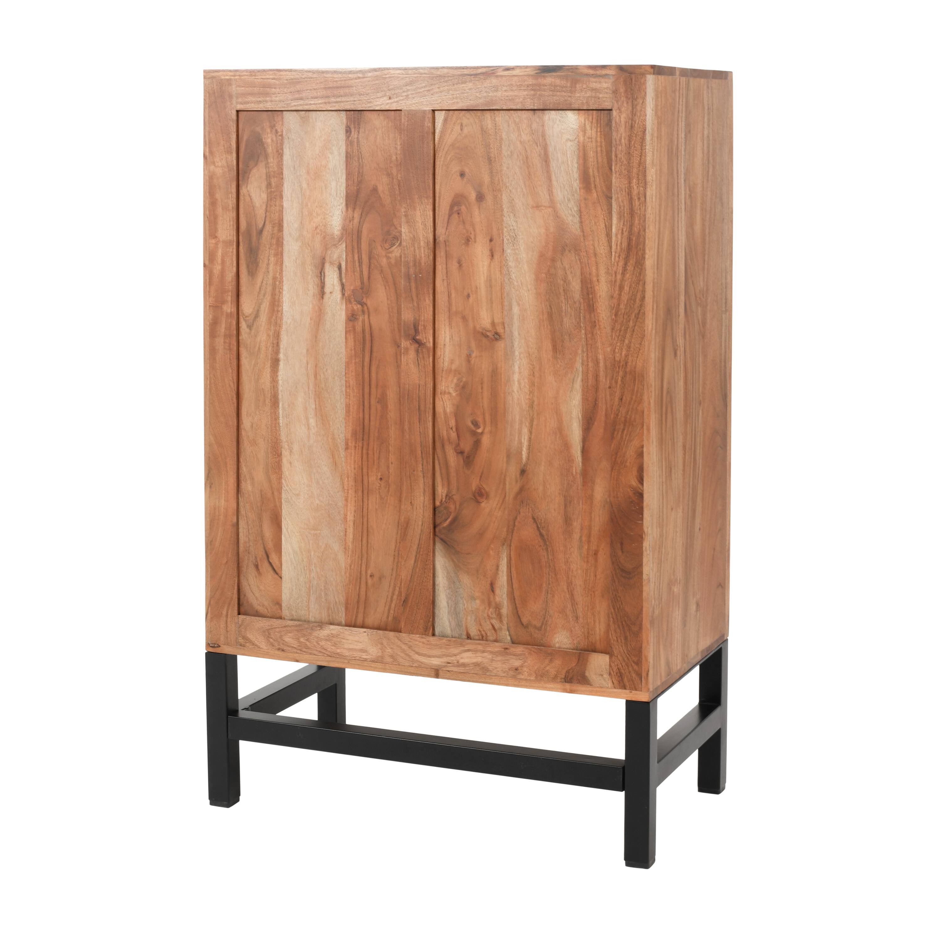 Alt View 4. Manhattan Lane - 30 Inch Storage Cabinet, Handcrafted Rustic Brown Acacia Wood - Rustic Brown, Black.