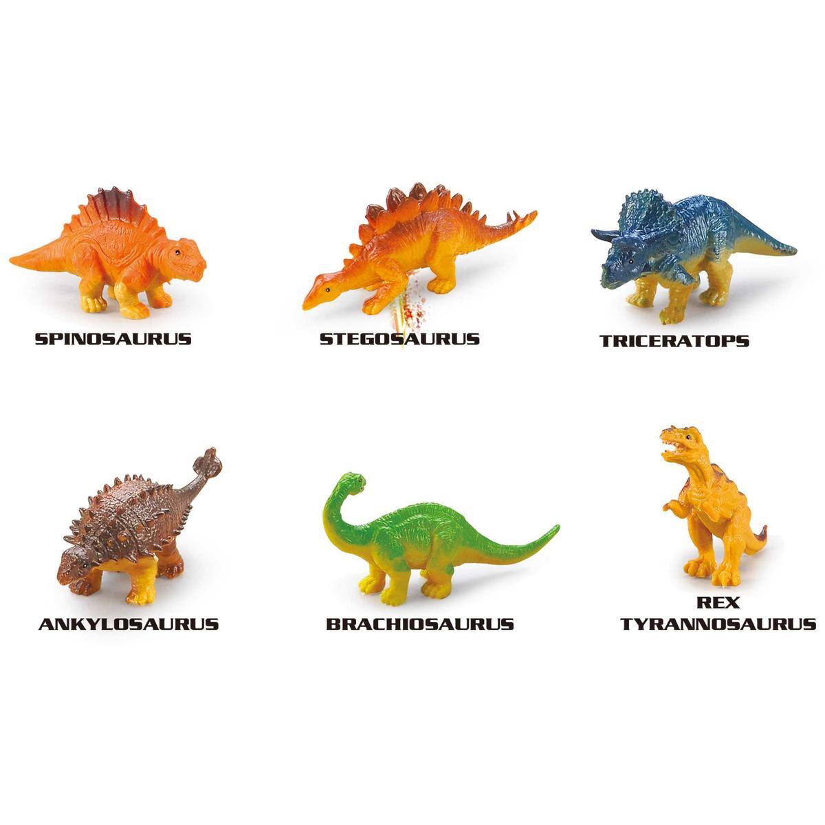 SPINOSAURUS  
STEGOSAURUS  
TRICERATOPS  
ANKYLOSAURUS  
BRACHIOSAURUS  
TYRANNOSAURUS REX