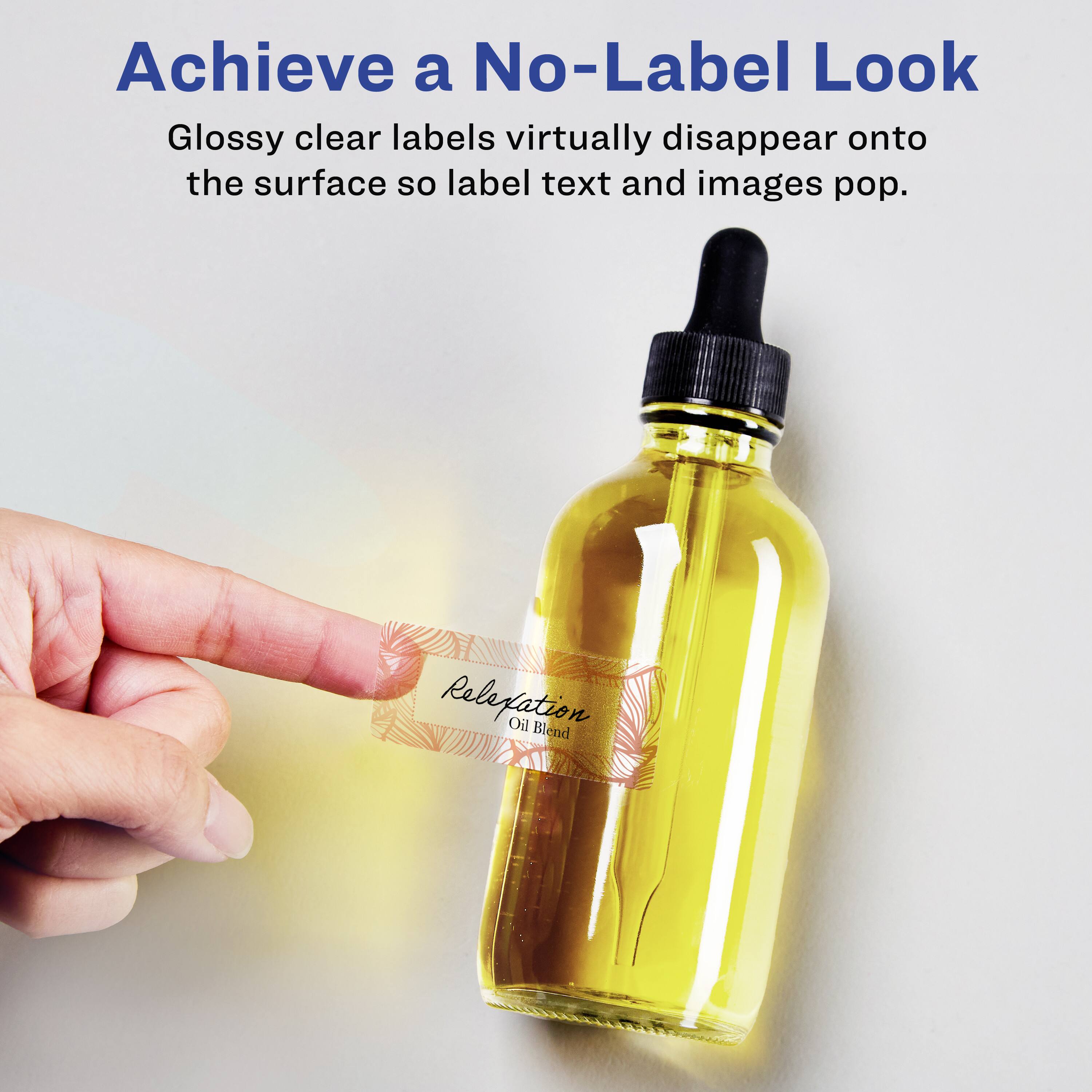 Achieve a No-Label Look  
Glossy clear labels virtually disappear onto the surface so label text and images pop.  

Relaxation Oil Blend