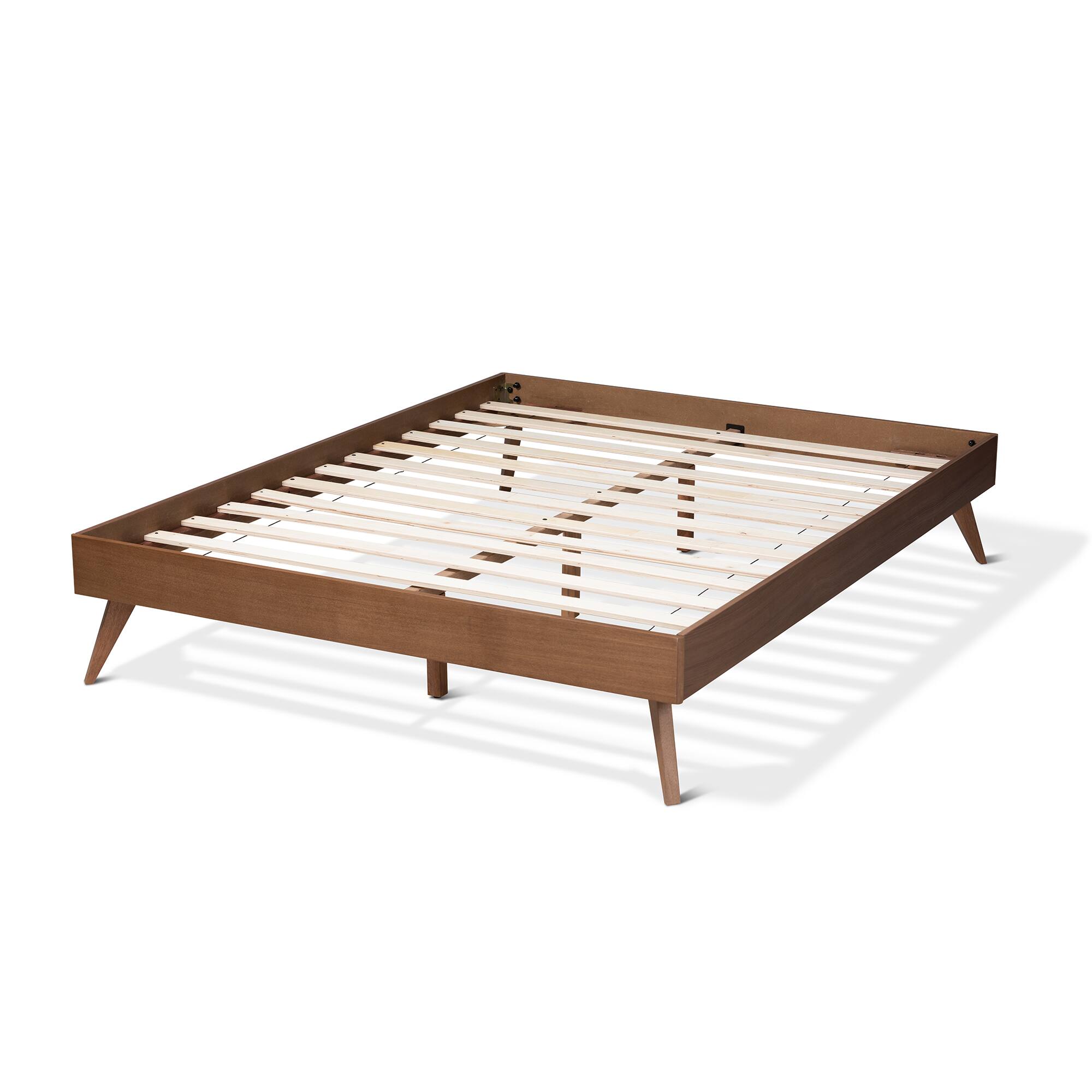Left. Baxton Studio - Lissette Mid-Century Modern Walnut Brown Finished Wood Platform Bed Frame - Ash Walnut.