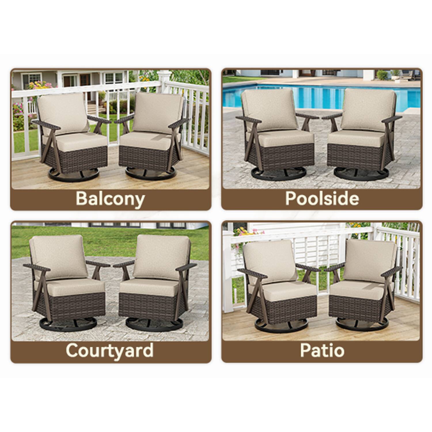 Balcony  
Poolside  
Courtyard  
Patio