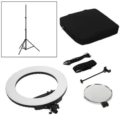 Front. Fotodiox - Selfie Starlite Vlog Pro Light - Black 18in Bi-Color Dimmable LED Ring Light Premium Kit.