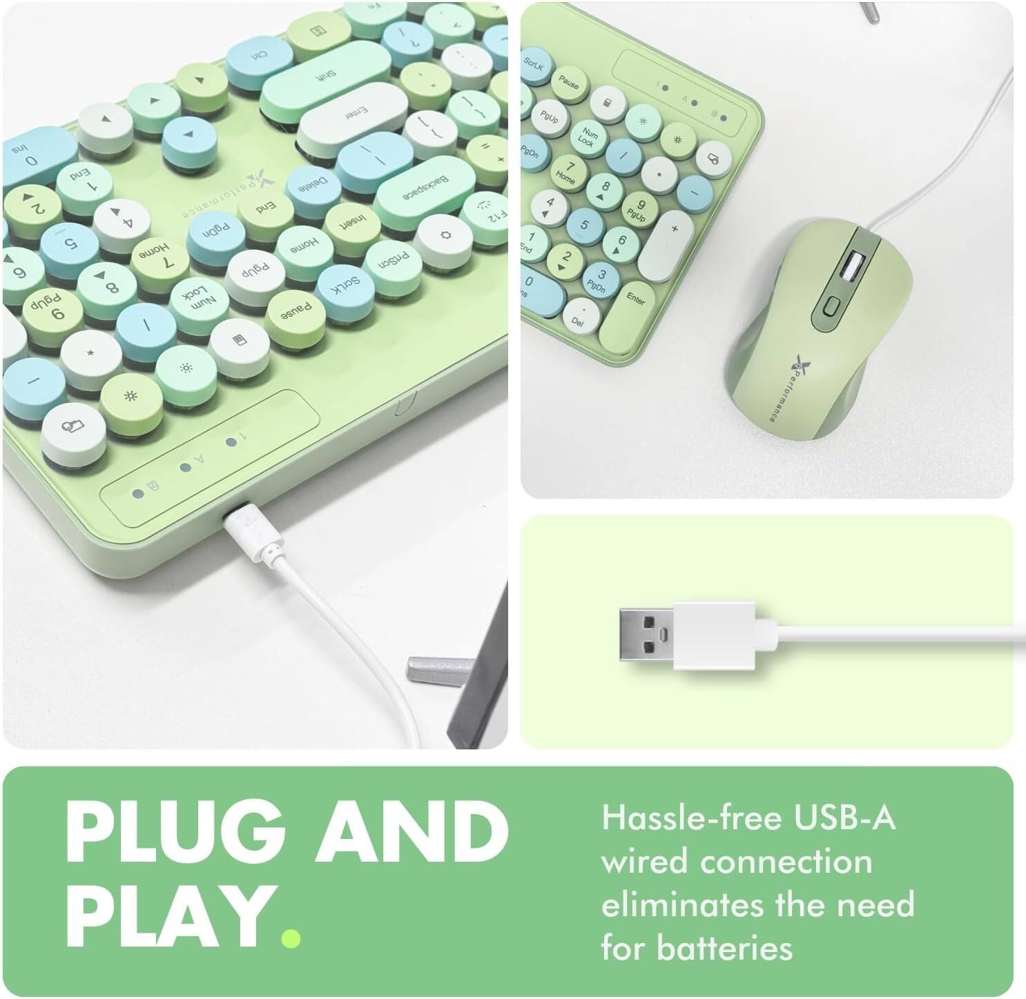 The text on the image can be grouped and corrected as follows:

**Text:**
- "CN SOLx Paute - Erter i - Pgle . i Hum N Look PyOn I 0 i 7 Ena Hom J Detete Backspace B Performance 4 a 2 End i 9 4 Insert 5 PgDn O 1 6 5 Home Home nl b L PrtSicn 2 PgUp - 9 0 3 8 Lock BerLK T0 PpOn PgUp Num Enter 6 Pause Del I - e & - . - . X erformance Hassle-free USB-A PLUG AND wired connection PLAY. eliminates the need for batteries"

**Corrected and Grouped Text:**
- "CN SOLx Pause - Enter i - Page . i Home N Look Print I 0 i 7 End J Delete Backspace B Performance 4 a 2 End i 9 4 Insert 5 Page Down O 1 6 5 Home Home nl b L Print Screen 2 Page Up - 9 0 3 8 Lock Key T0 Print Page Up Num Lock Enter 6 Pause Del I - e & - . - . X Performance Hassle-free USB-A PLUG AND PLAY. eliminates the need for batteries"

**Additional Text from the Image:**
- "PLUG AND PLAY."
- "Hassle-free USB-A wired connection eliminates the need for batteries"