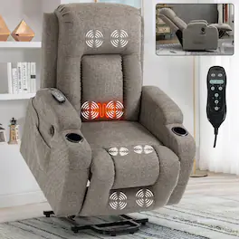 Ropilly - Power Lift Recliner Chair for Elderly Heavy Duty Lift Chair 350 LBS Massage Recliner with Lumbar Heating - Brown