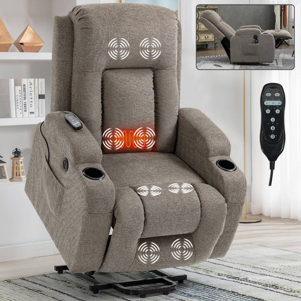 Ropilly - Power Lift Recliner Chair for Elderly Heavy Duty Lift Chair 350 LBS Massage Recliner with Lumbar Heating - Brown