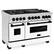 Left. ZLINE - Autograph 48" Legacy Dual Fuel Range w/ 7 Burners & White & Black Accents (RAZ-WM-48-MB) - Stainless steel.