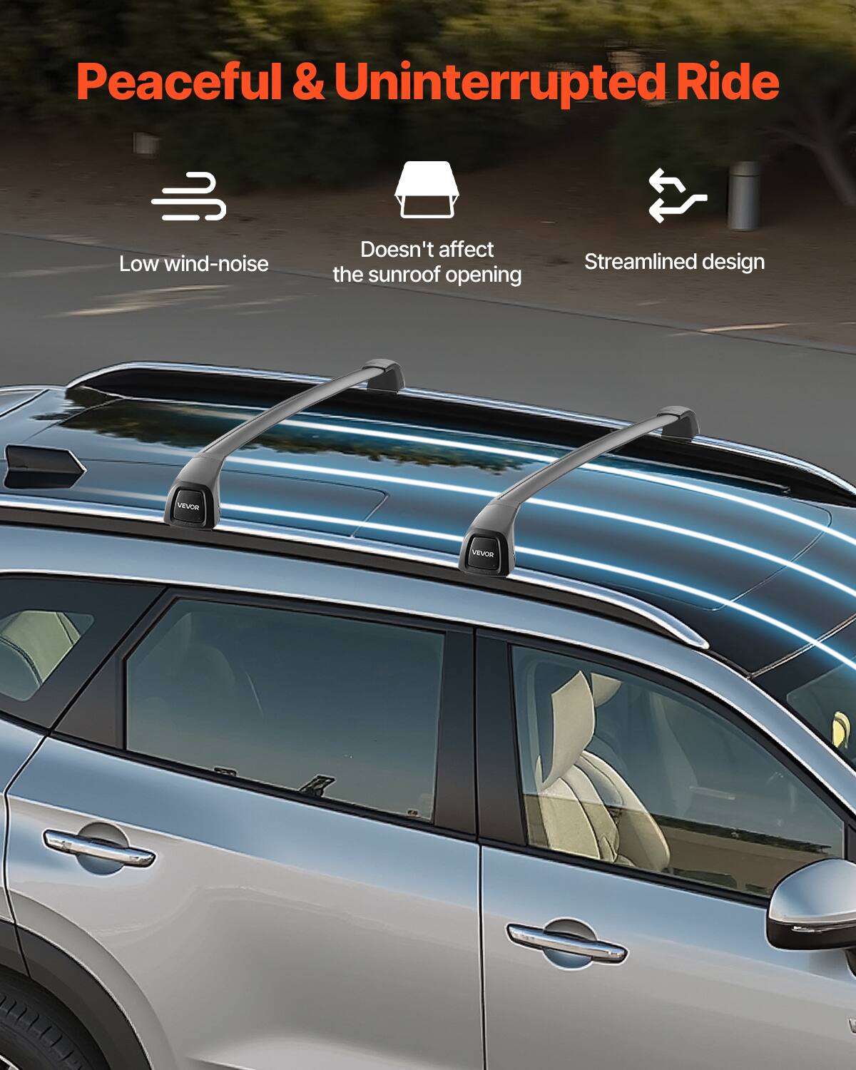 Peaceful & Uninterrupted Ride, Low wind-noise, Doesn't affect the sunroof opening, Streamlined design, VEVOR, VEVOR