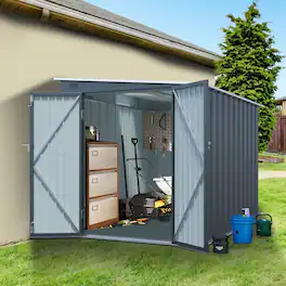 Mondawe - 6x8FT Galvanized Steel Outdoor Storage Shed with Lockable Double Doors - Carbon Black