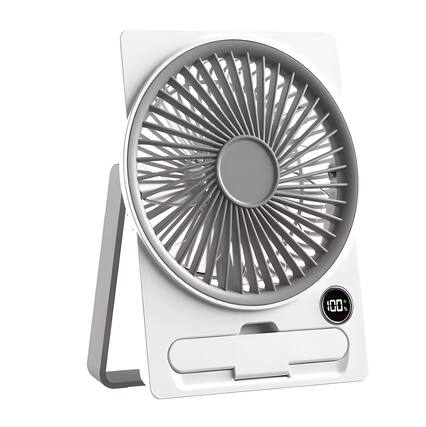 Front. Cluzine - Rechargeable Desk Fan, Ultra-Thin Card Style, 6 Speeds, with Phone Stand & LCD Display, for Office Bedroom.