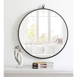 Elegant Decor - Metal frame Round Mirror with decorative hook 24 inch finish - Black