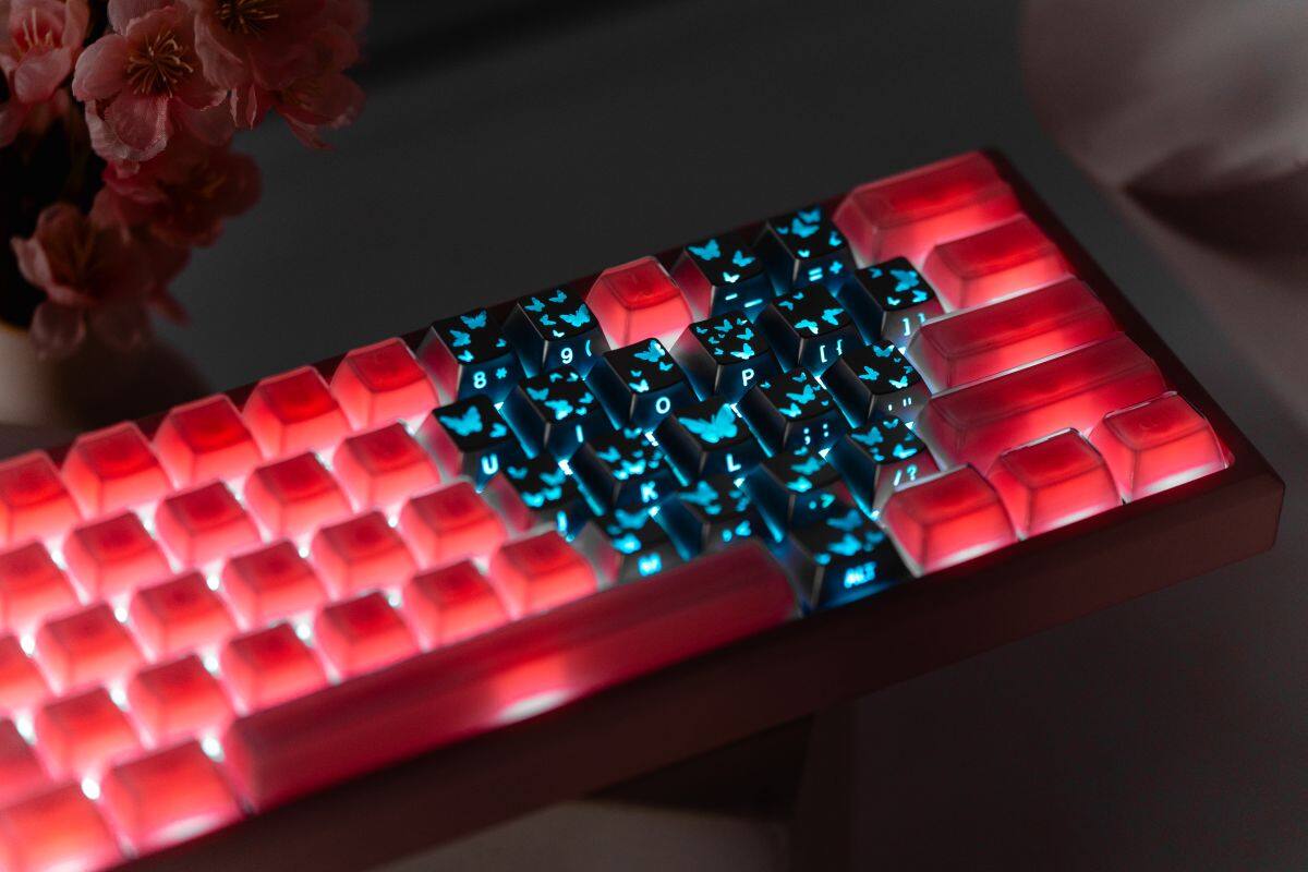 Left. Womier - PBT Keycaps,21 Keys Butterfly Theme Side Printed Shine Through Keycaps for All Cherry MX Switch US Layout Mechnical Keyb - Silver.