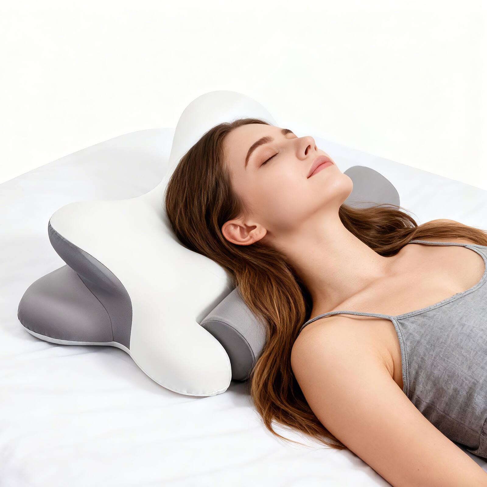 Left. Anysun - Z5032 Cervical Neck Pillow, Cooling Ergonomic Memory Foam Pillows - White.