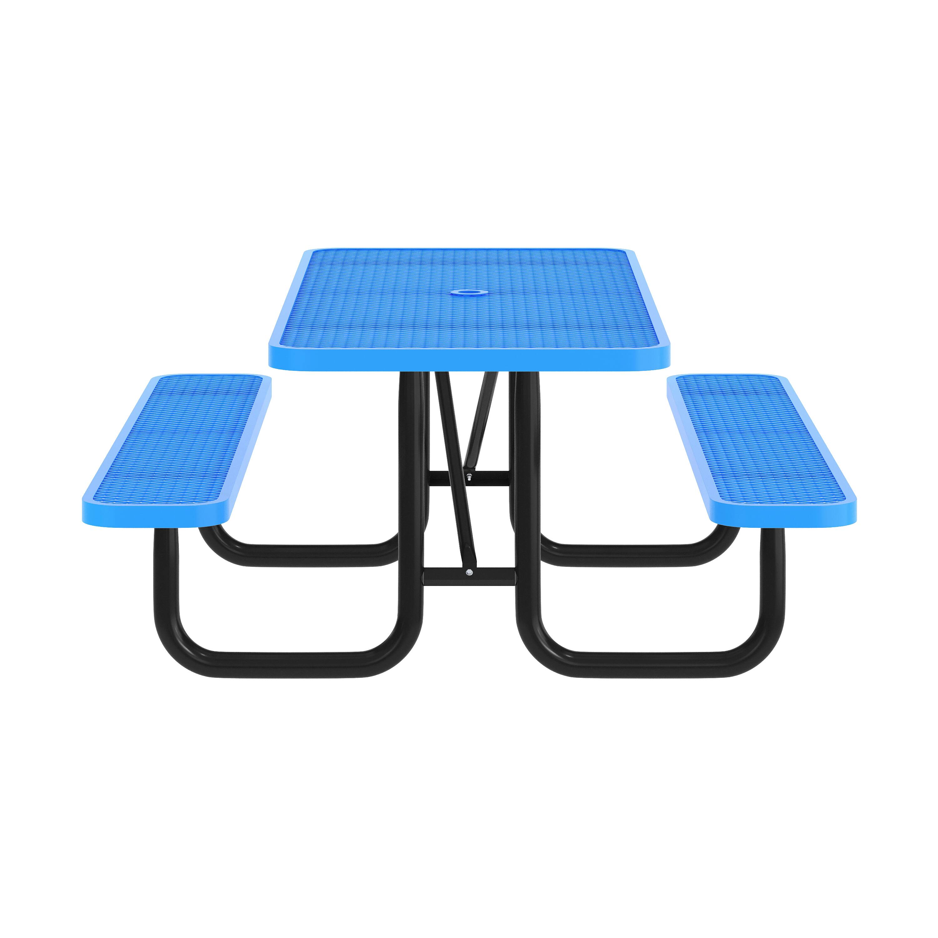 Left. Flash Furniture - Mantilla 6' Rectangular Outdoor Picnic Table with Commercial Heavy Gauge Expanded Metal Mesh Top and Seats and Steel Fra - Blue.