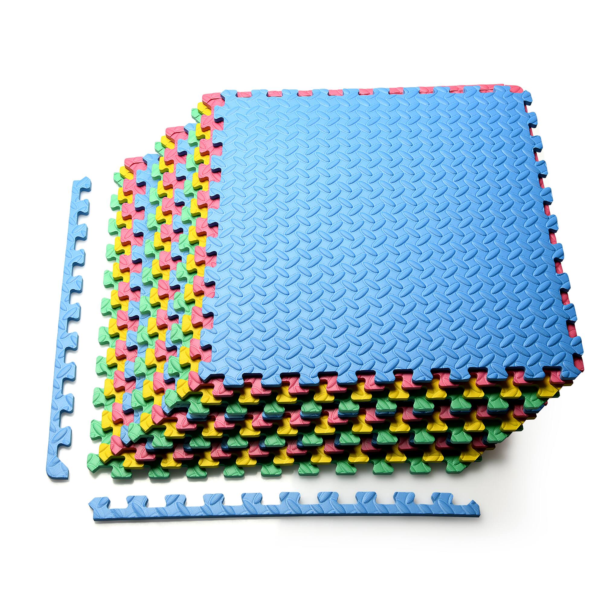 Costway - 12PCS Kid's Puzzle Exercise Play Mat w/EVA Foam Interlocking Tiles (25"x25") - RED, YELLOW, GREEN, BLUE