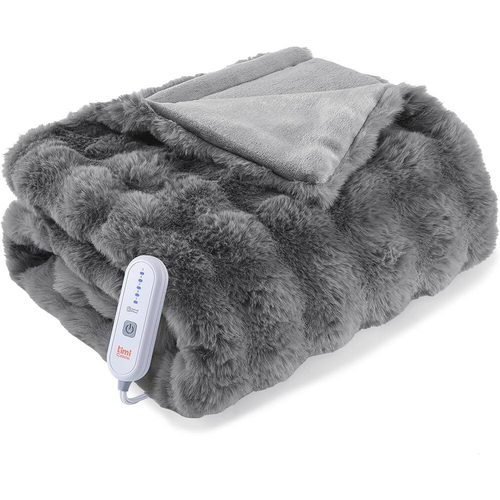 MOSZAR LLC - Electric Heated Throw Blanket, Soft Bubble, 50"x60" - Light Gray