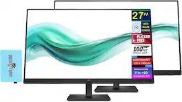 HP - Series 3 Pro 327pf 27" FHD IPS Monitor, Anti-Glare, Flicker Free, Display Port & DKZ Hub, (B0CG3UT#ABA) 2 Pack - Black