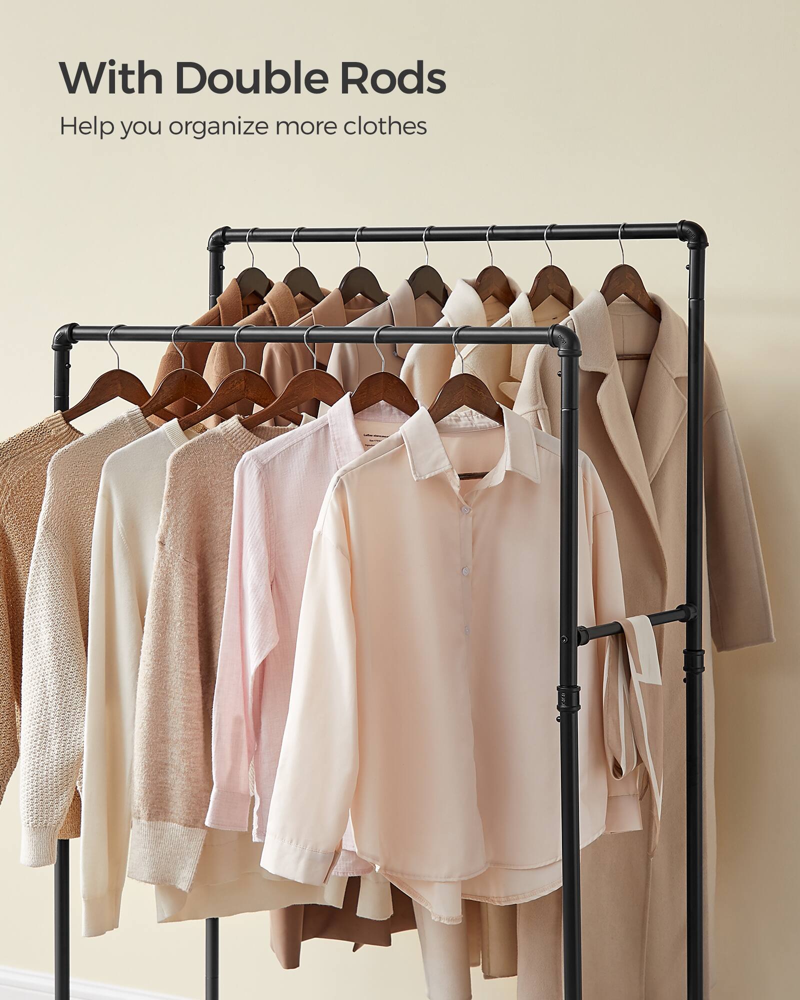 With Double Rods  
Help you organize more clothes