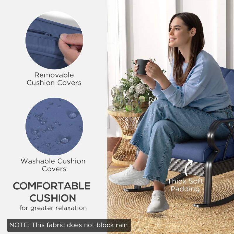 - Removable Cushion Covers
- Washable Cushion Covers
- COMFORTABLE CUSHION for greater relaxation
- Thick Soft Padding
- NOTE: This fabric does not block rain