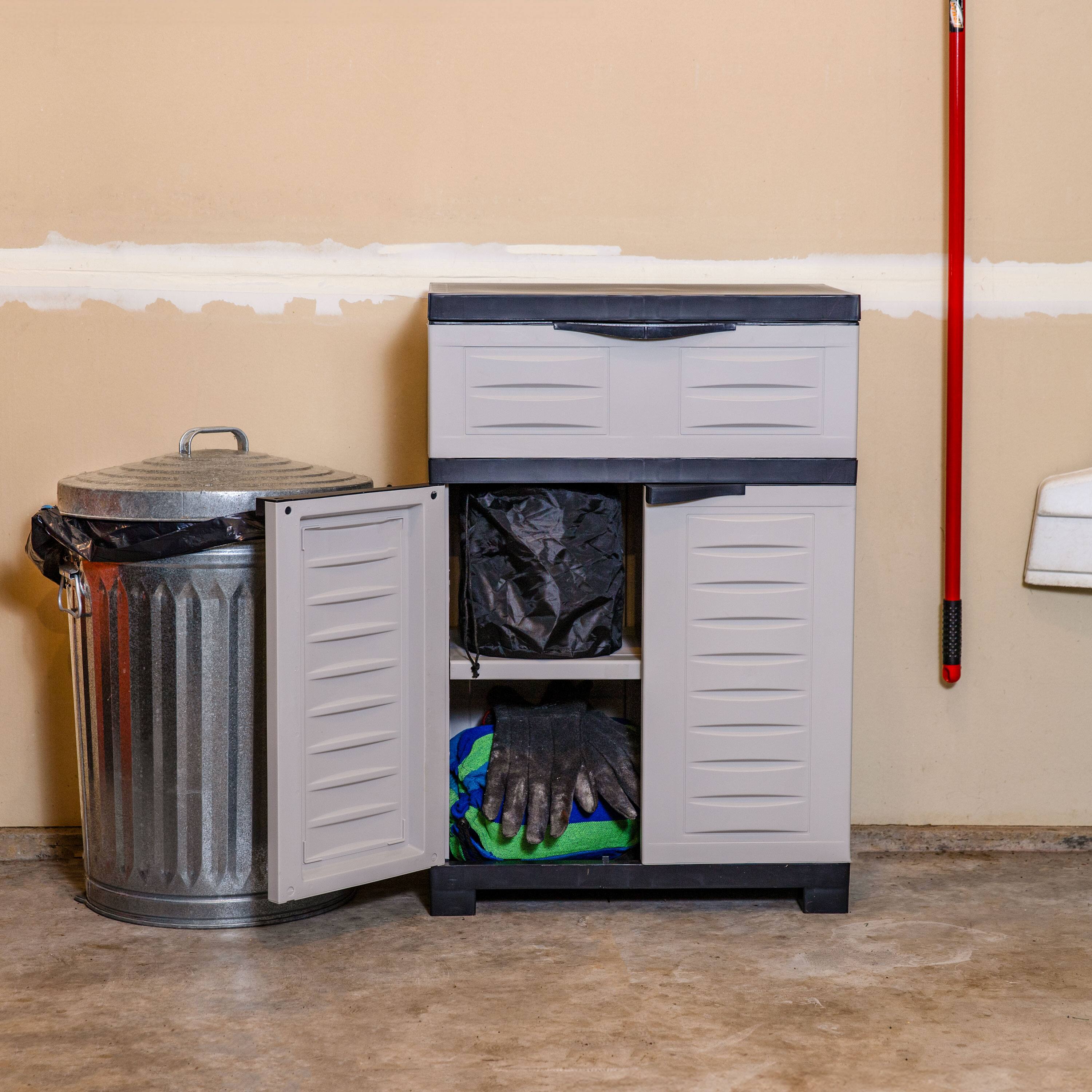 Alt View 8. Sunnydaze - Plastic Storage Cabinet with Adjustable Shelf and Drawer - Gray.
