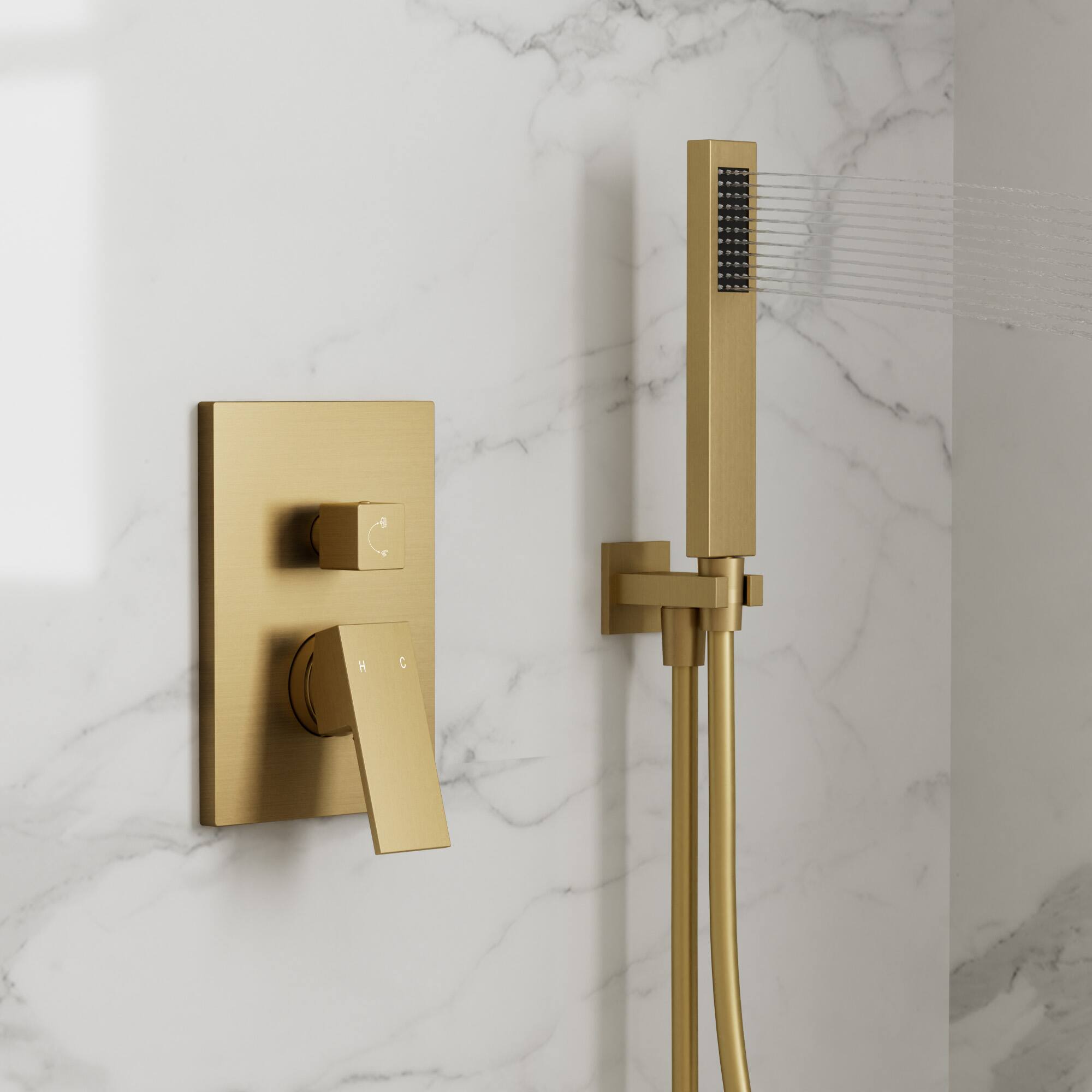 Alt View 6. GRANDJOY - 10" Rain Shower System with Handheld Shower Head and Single Handle Mixer Valve - Brushed Gold.