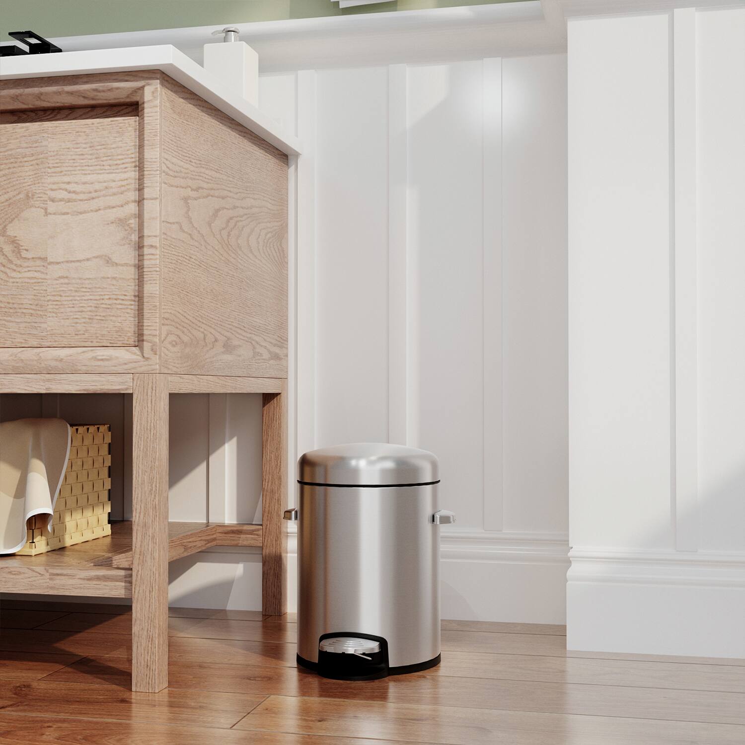 Alt View 7. Innovaze - 8 Gal./30 Liter and 1.3 Gal./5 Liter Stainless Steel Step-on Trash Can Set for Kitchen and Bathroom - Sliver.