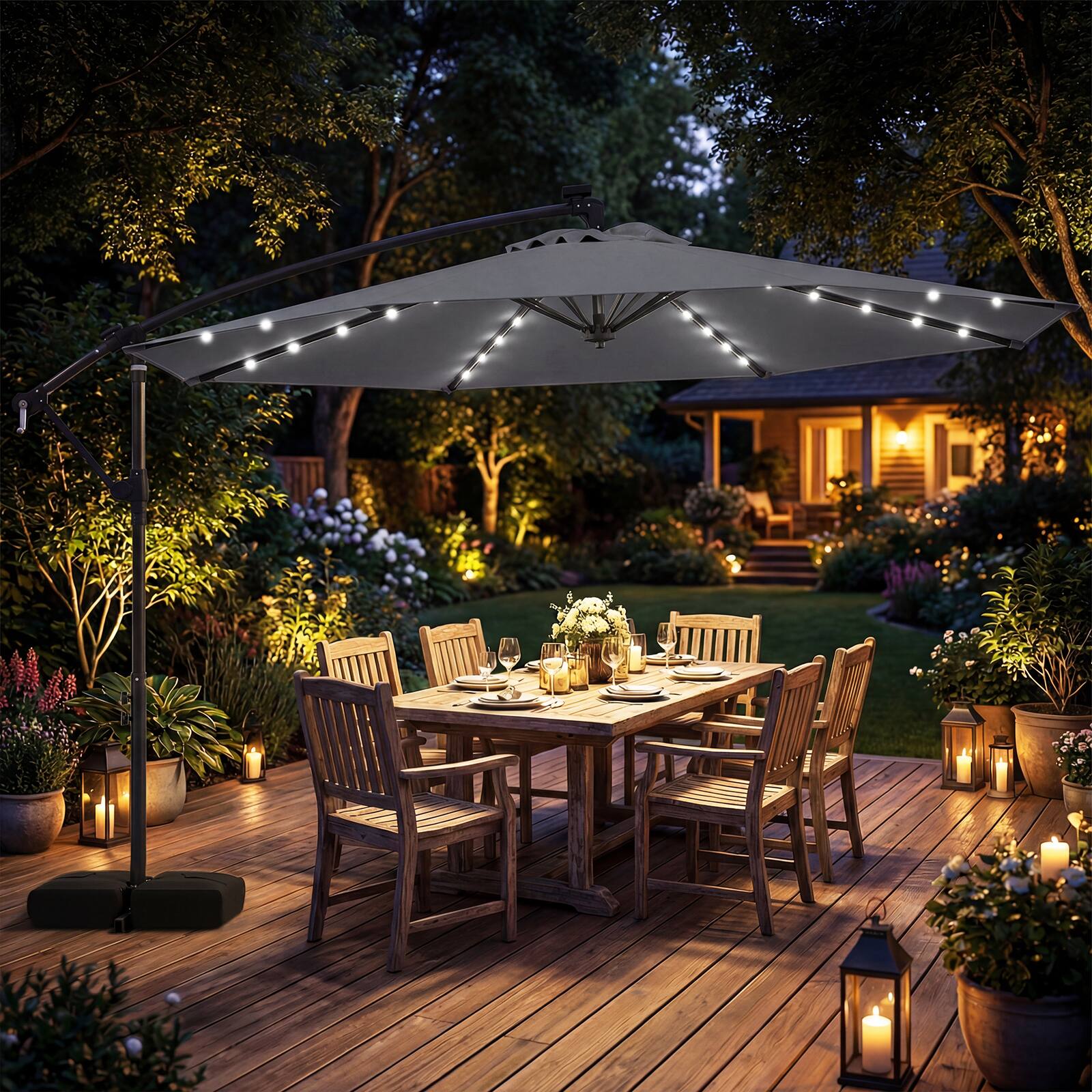 Alt View 1. Costway - Costway 10 FT Solar Offset Hanging Umbrella Patio Cantilever Umbrella with 32 LED Lights - Gray.