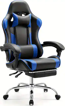 Front. AOITUN - Computer Chair with Footrest and Lumbar Support, Home Offfice Chair, Black and Blue - Blue.