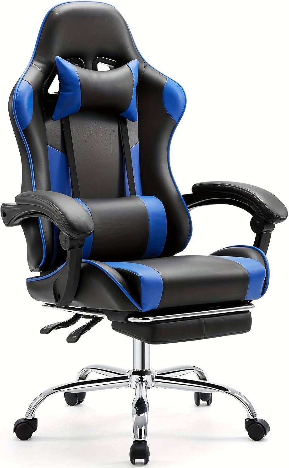 Front. AOITUN - Computer Chair with Footrest and Lumbar Support, Home Offfice Chair, Black and Blue - Blue.