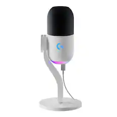 Front. Logitech - Yeti GX Wired Supercardioid Dynamic Gaming Microphone with LIGHTSYNC RGB Lights - White.