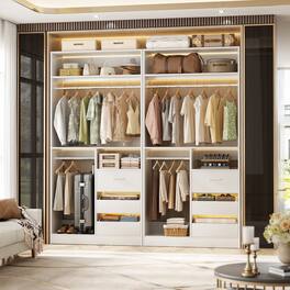 Aheaplus - 2-Piece 72"Heavy Duty Closet Organizer System with 6 Drawers, 4 Hanging Rods & Adjustable Shelves - White