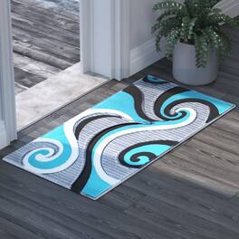Emma + Oliver - Modal Accent Rug with Modern 3D Sculpted Swirl Pattern and Varied Texture Piling - Turquoise