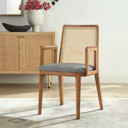 Monarch Wood and Rattan Dining Armchair by Modway - Honey Natural Gray