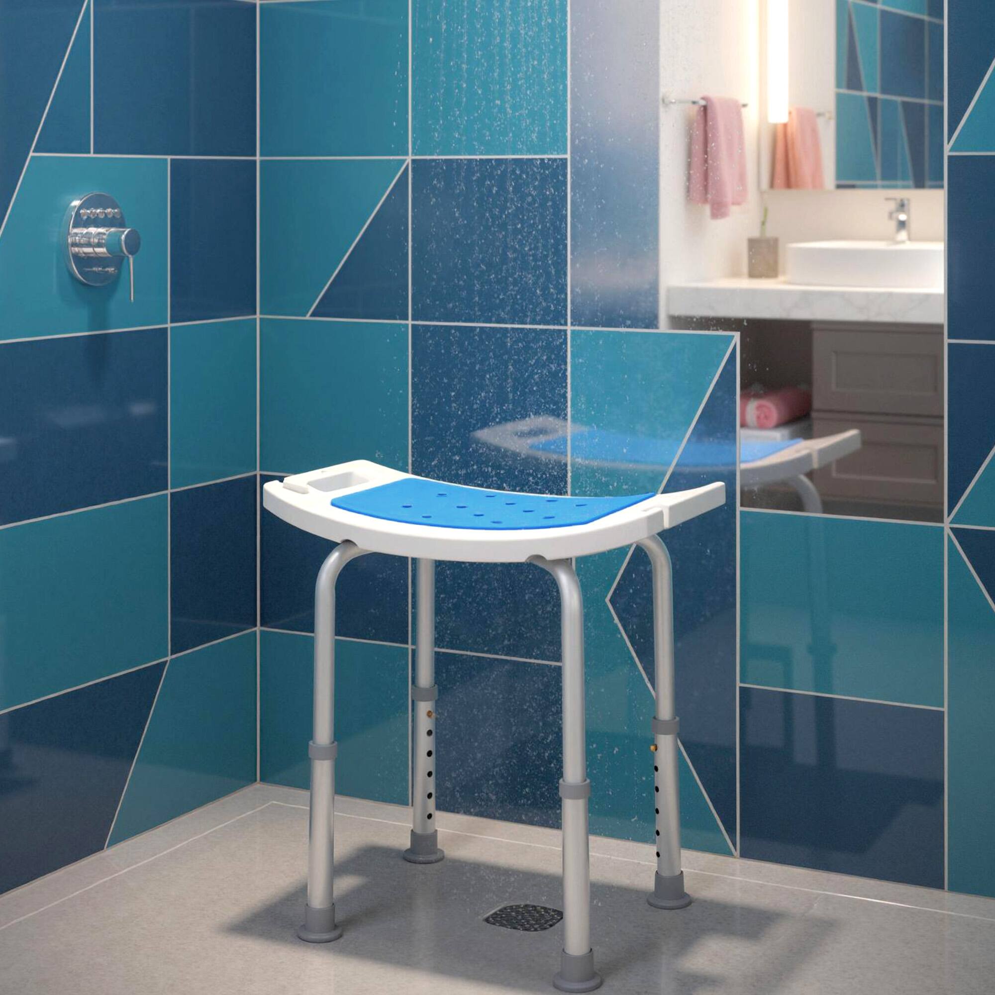 Alt View 8. Homcom - Adjustable Aluminum Bath Stool Spa Shower Chair Non-Slip w/ Shower - Blue.