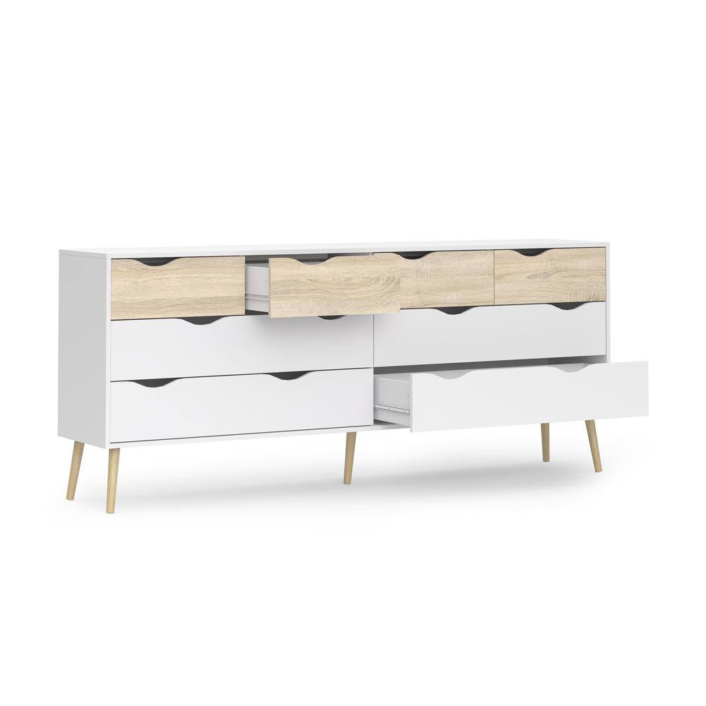 Angle. Tvilum - Diana 8 Drawer Dresser - White/Oak Structure.