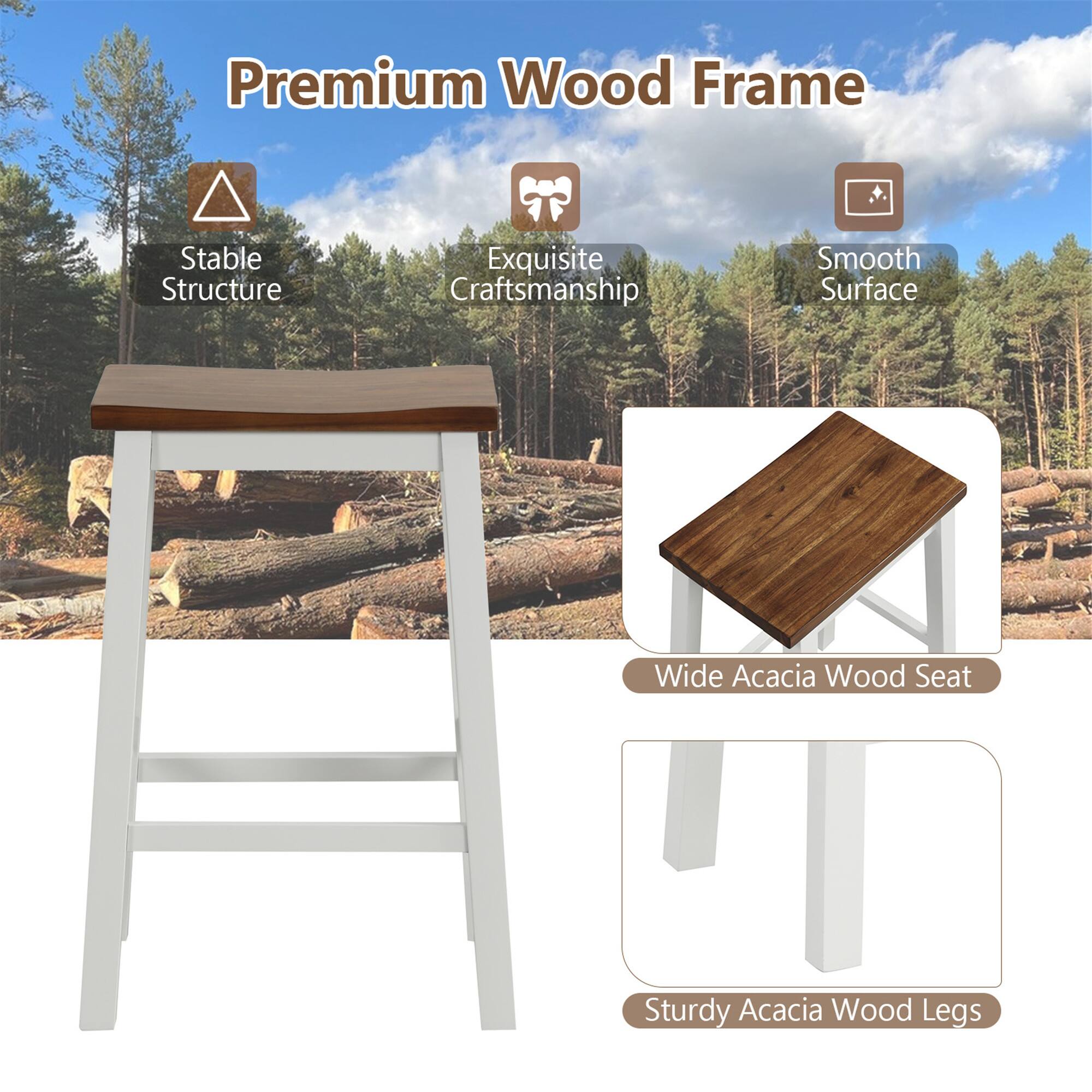 Premium Wood Frame

- Stable Structure
- Exquisite Craftsmanship
- Smooth Surface

Wide Acacia Wood Seat

Sturdy Acacia Wood Legs