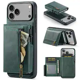 Dteck - 2-in-1 Magnetic Wallet Case for Apple iPhone 17 Pro Max,RFID PU Leather Shockproof Cover with Pop-Up Card Holder - Green