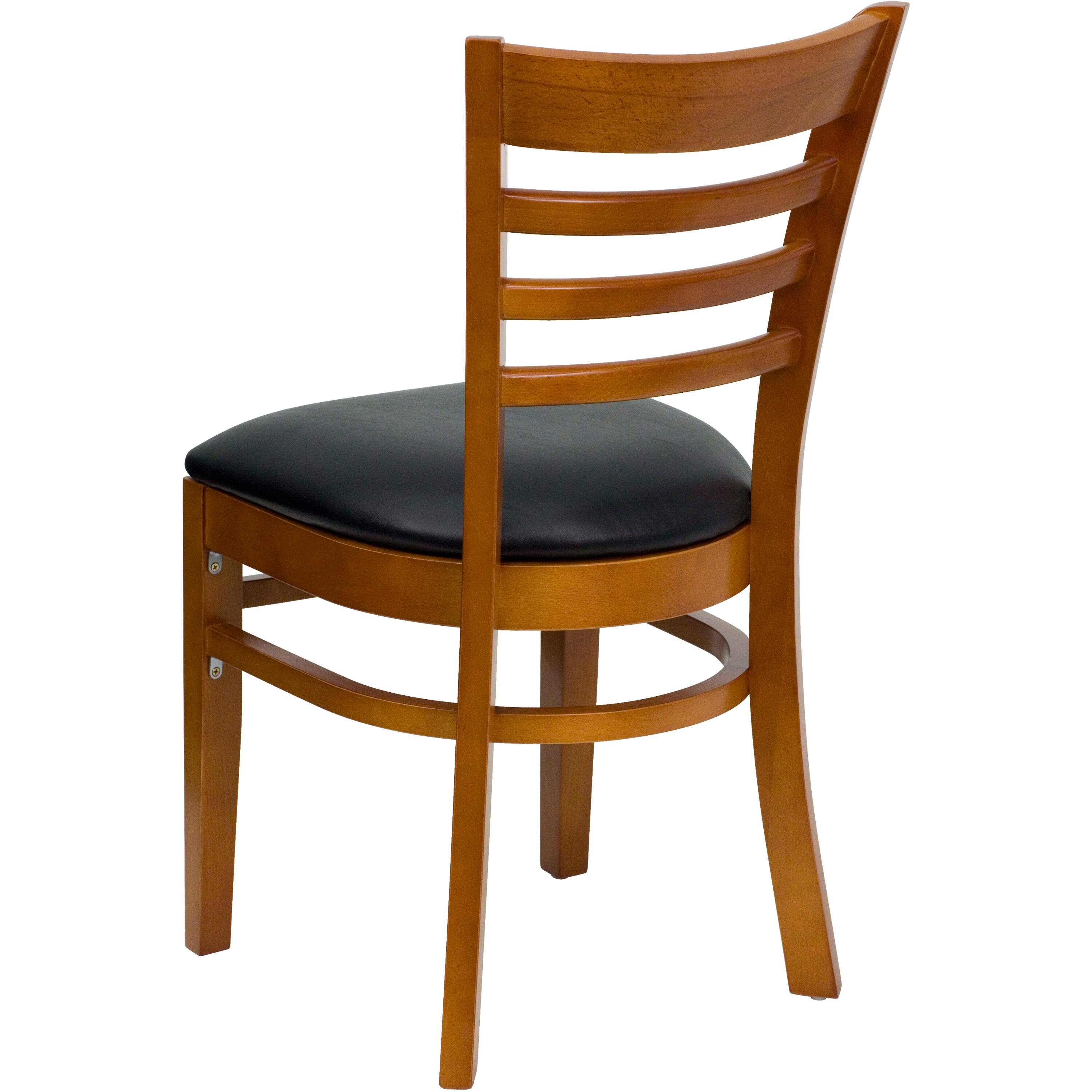 Alt View 5. Emma + Oliver - Ladder Back Wooden Restaurant Dining Chair - Black Vinyl Seat/Cherry Wood Frame.