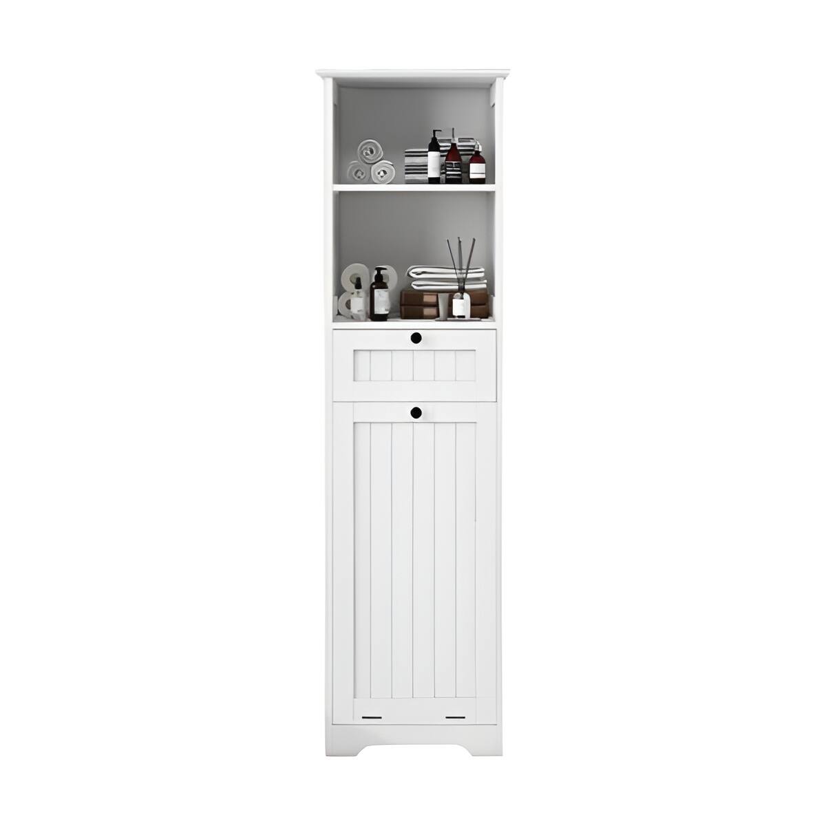 Front. SlickBlue - One-Compartment One-Drawer Tilt-Out Laundry Sorter Cabinet - White.