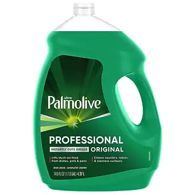 Ultra Palmolive PROFESSIONAL ORIGINAL
Instantly cuts grease
Lifts stuck-on food from dishes, pots & pans
Cleans counters, tables & stainless surfaces
145 FL OZ (1.13 GAL) 4.27 L