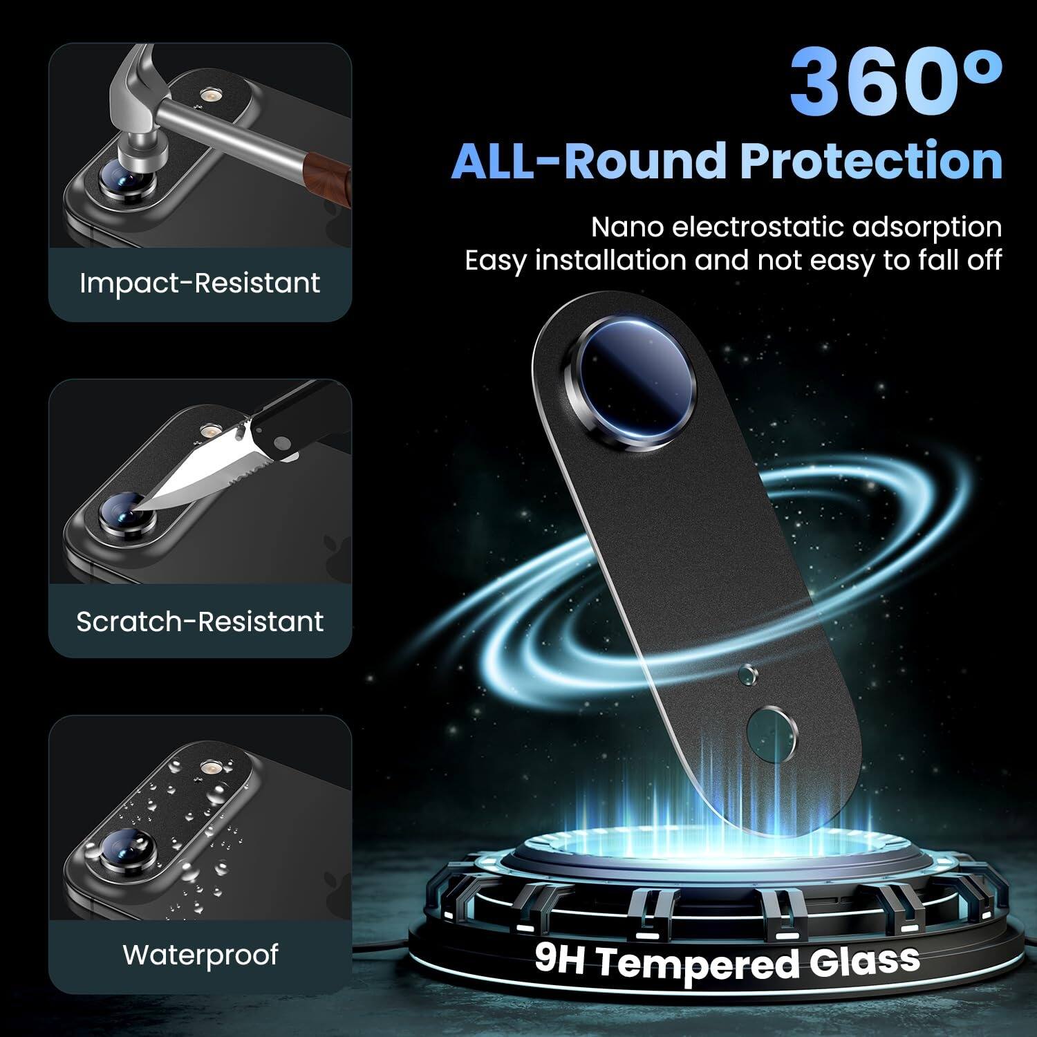 360° ALL-Round Protection

- Impact-Resistant
- Scratch-Resistant
- Waterproof
- Nano electrostatic adsorption
- Easy installation and not easy to fall off
- 9H Tempered Glass